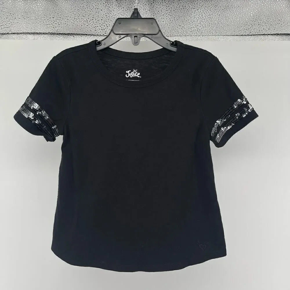 Justice Girls Black Sequin Embellished Short Sleeve Tee Size 6